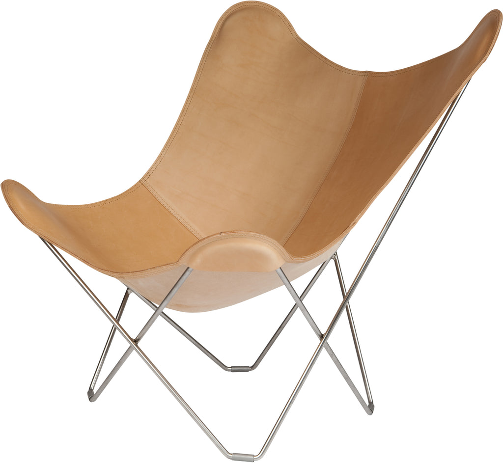 Pampa Mariposa Crude Natural Leather Chair with a Chrome Frame