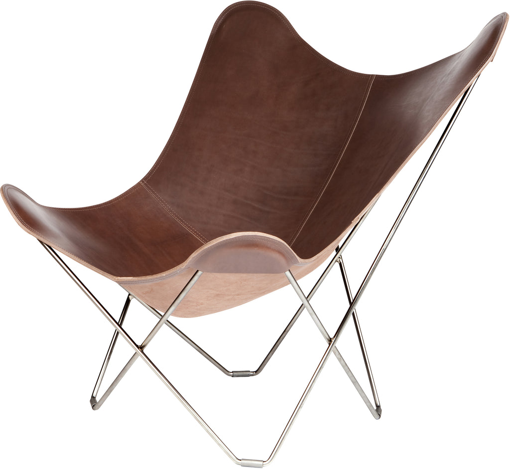 Pampa Mariposa Chocolate Leather Chair with a Chrome Frame