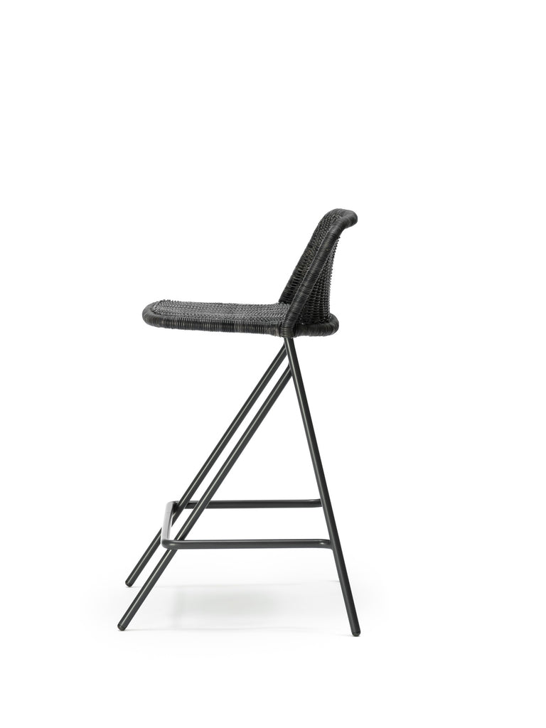 Kakۂ stool with backrest (graphite rattan slimit) side