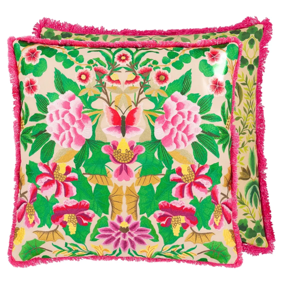 Ikebana Damask Embroidered Cushion