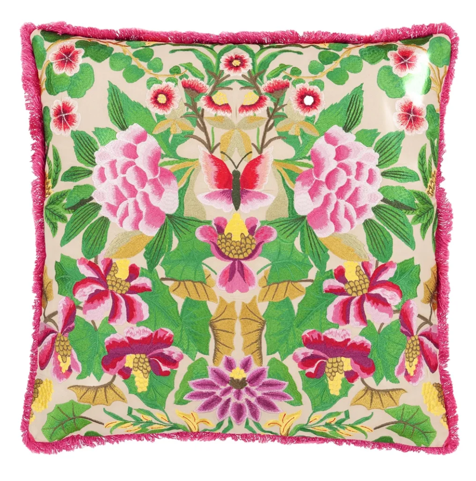 Ikebana Damask Embroidered Cushion