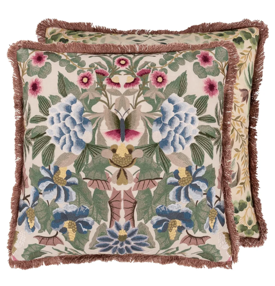 Ikebana Damask Embroidered Cushion