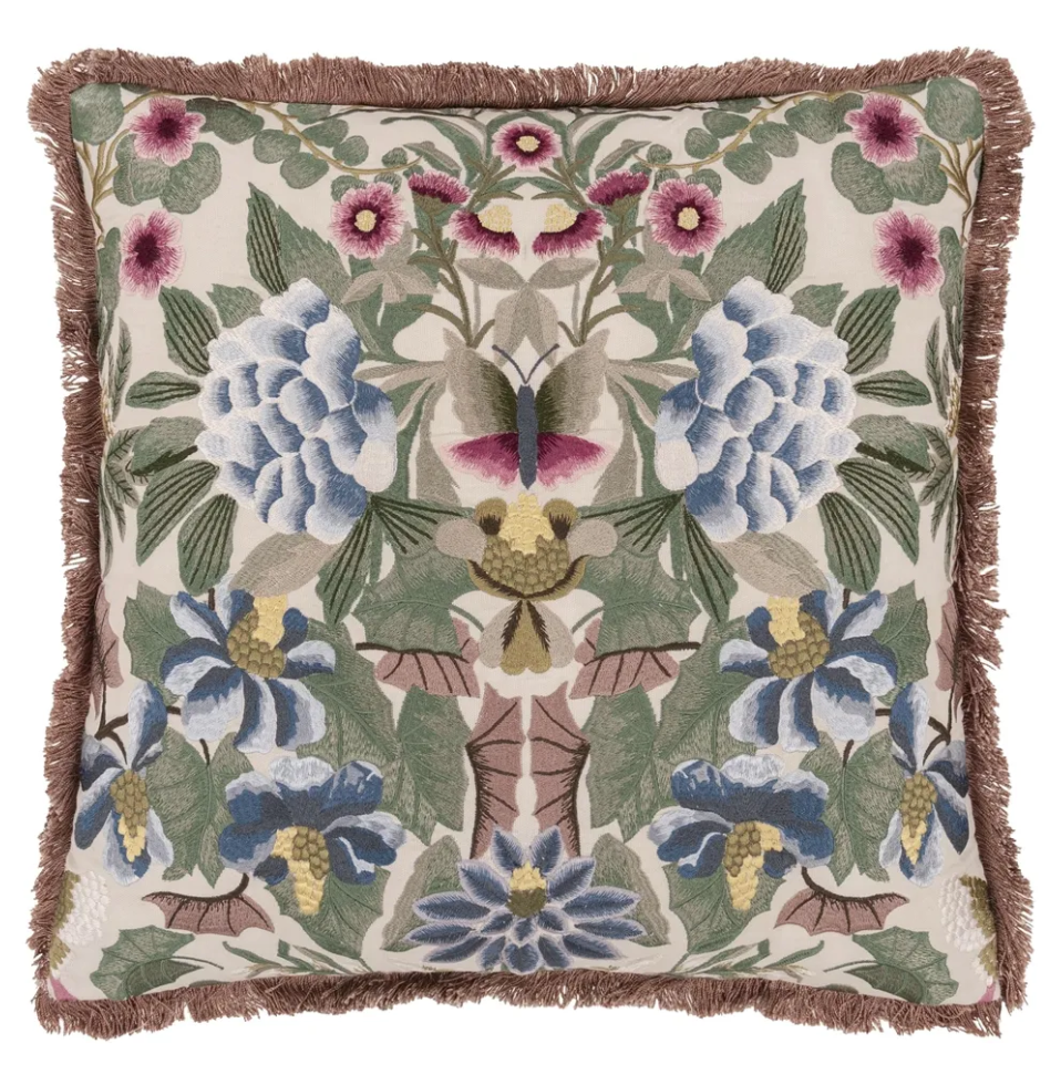 Ikebana Damask Embroidered Cushion