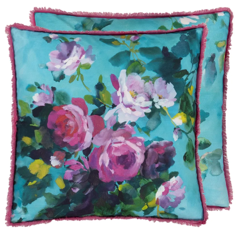 Bouquet De Roses Turquoise Cushion