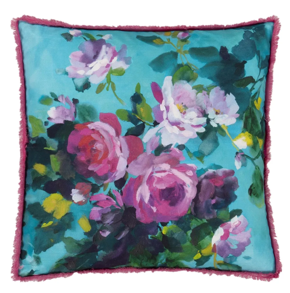 Bouquet De Roses Turquoise Cushion