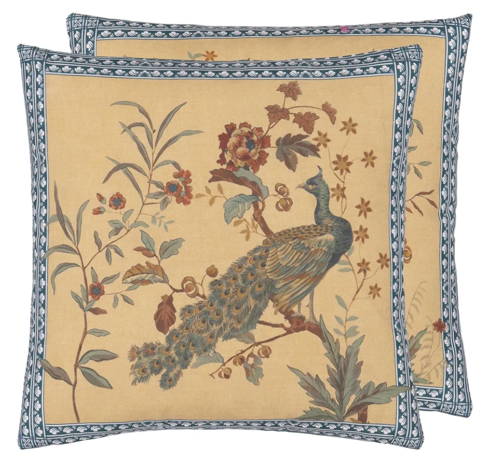 Peacock Toile Sepia Cushion