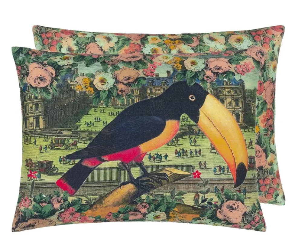 Toucan Floral Sepia Cushion