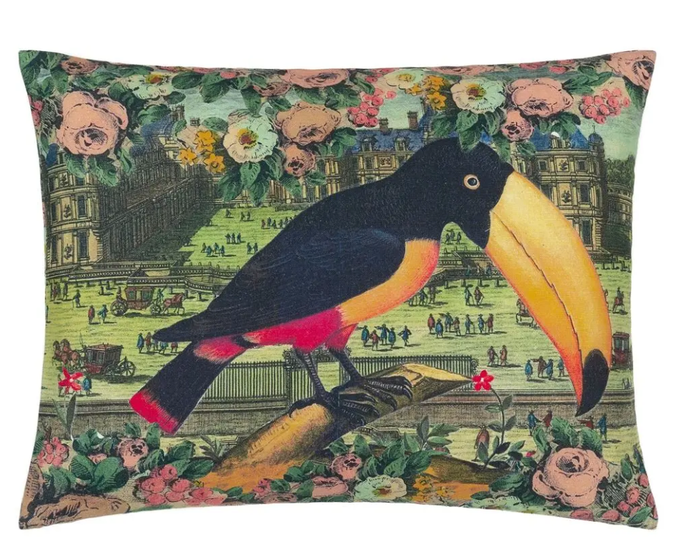 Toucan Floral Sepia Cushion