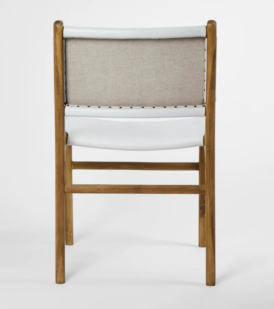 Scandi Dining Chair White Leather at The Back