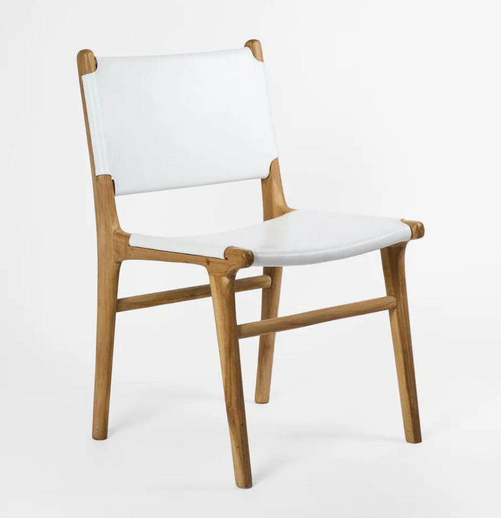 Scandi Dining Chair White Leather at The Back