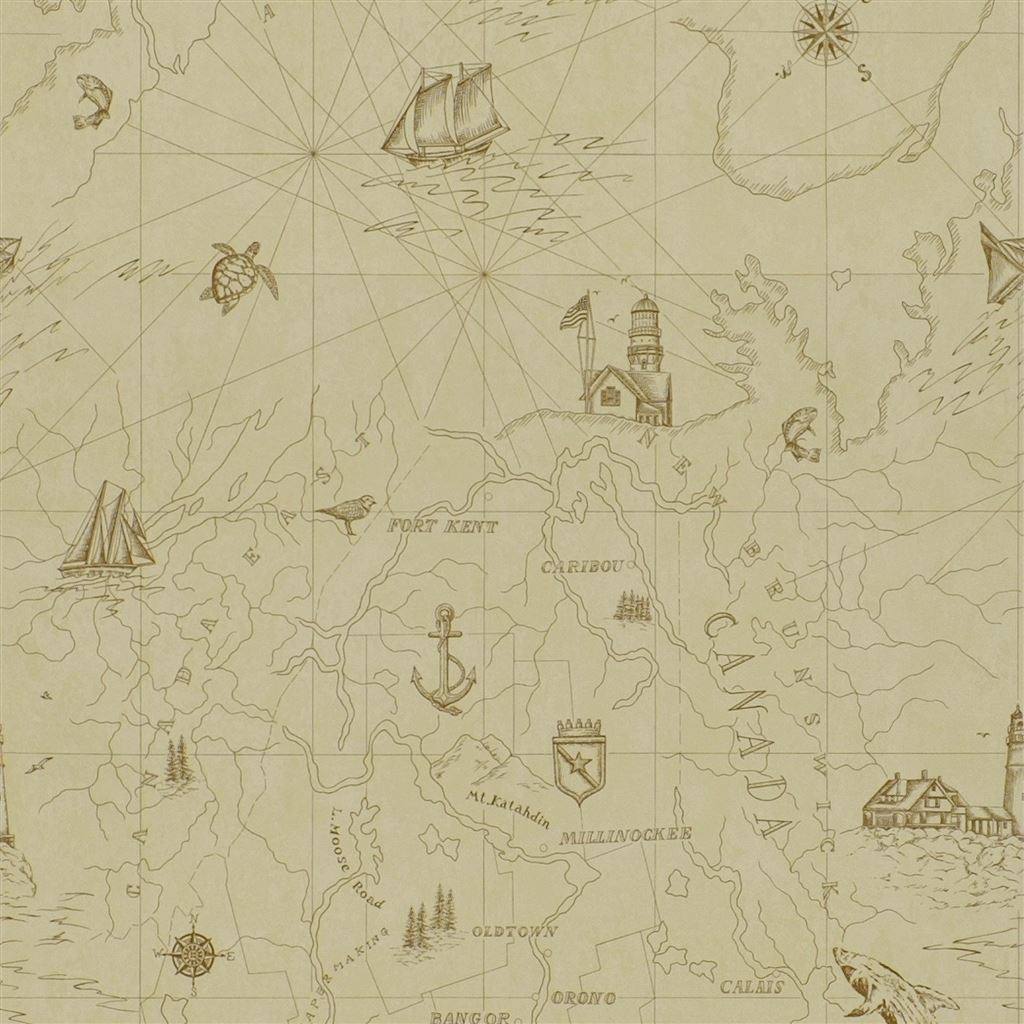 Searsport Map Parchment Wallpaper