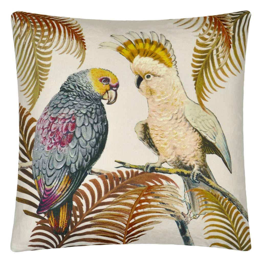 Parrot and Palm Parchment Cushion