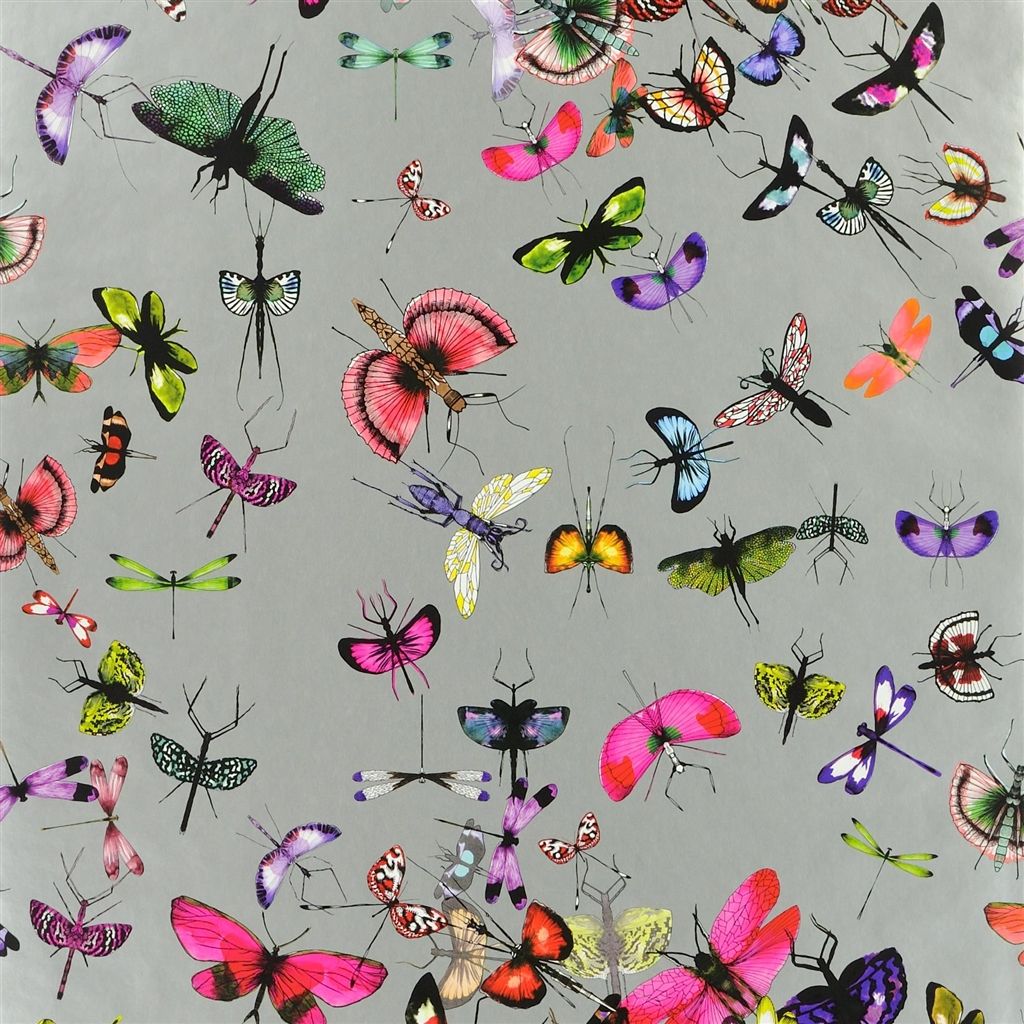 Mariposa - Zinc Wallpaper Wallpaper