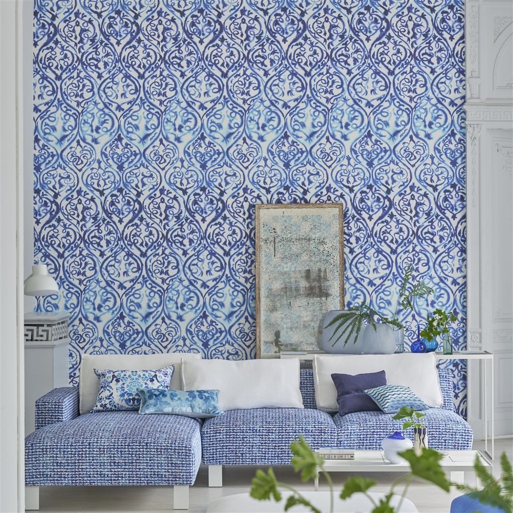 Designers Guild Arabesque Cobalt Wallpaper Wallpaper