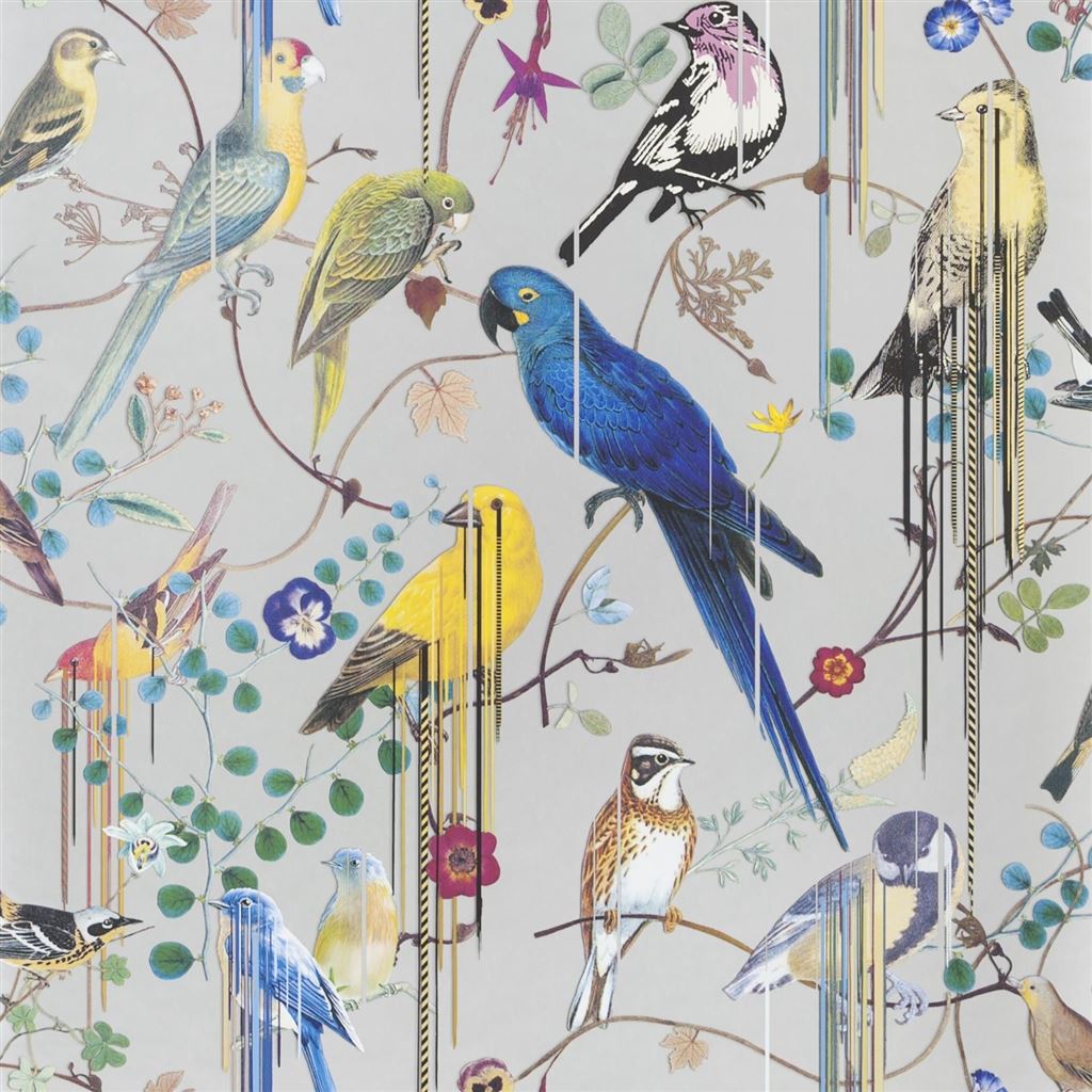 Birds Sinfonia Argent Wallpaper