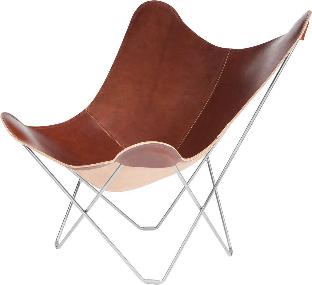 Pampa Mariposa Oak Leather Chair with a Chrome Frame