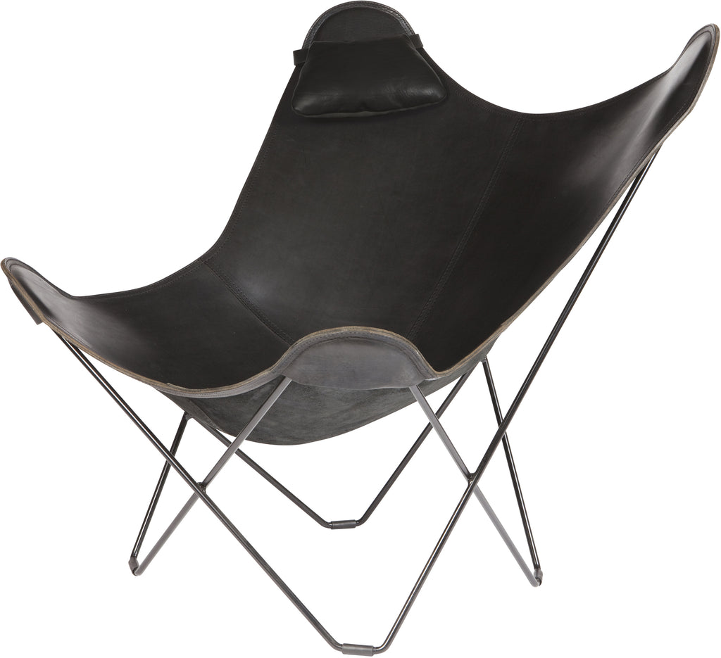 Pampa Mariposa Black Leather Chair Chair by Cuero - Feliz