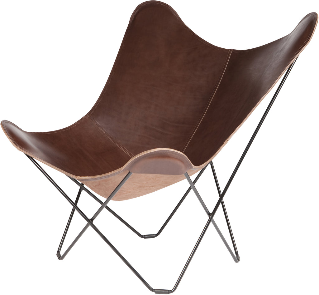 Pampa Mariposa Chocolate Leather Chair with a Black Frame