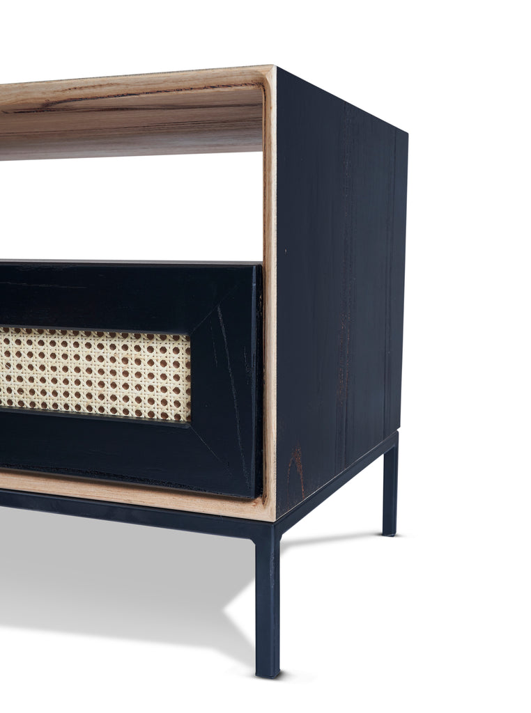 John TV Unit Black with Rattan Drawers from Feliz Home