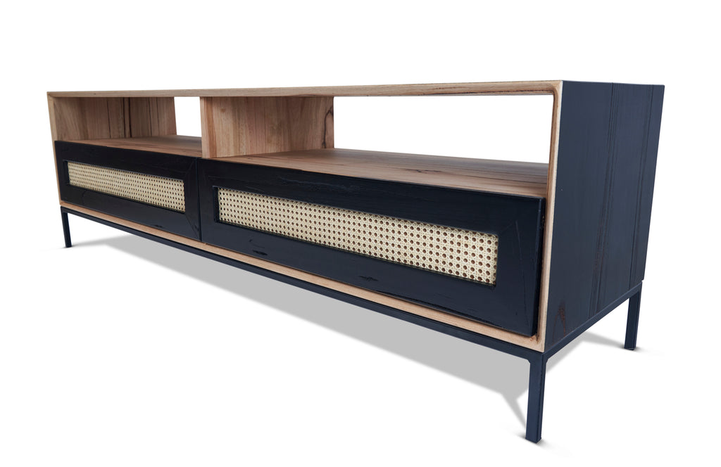 John TV Unit Black with Rattan Drawers from Feliz Home