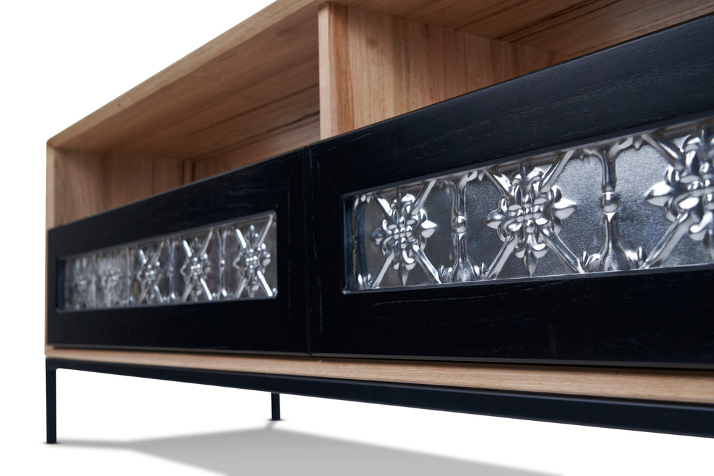 John TV Unit Black with Pressed Metal Drawers from Feliz Home