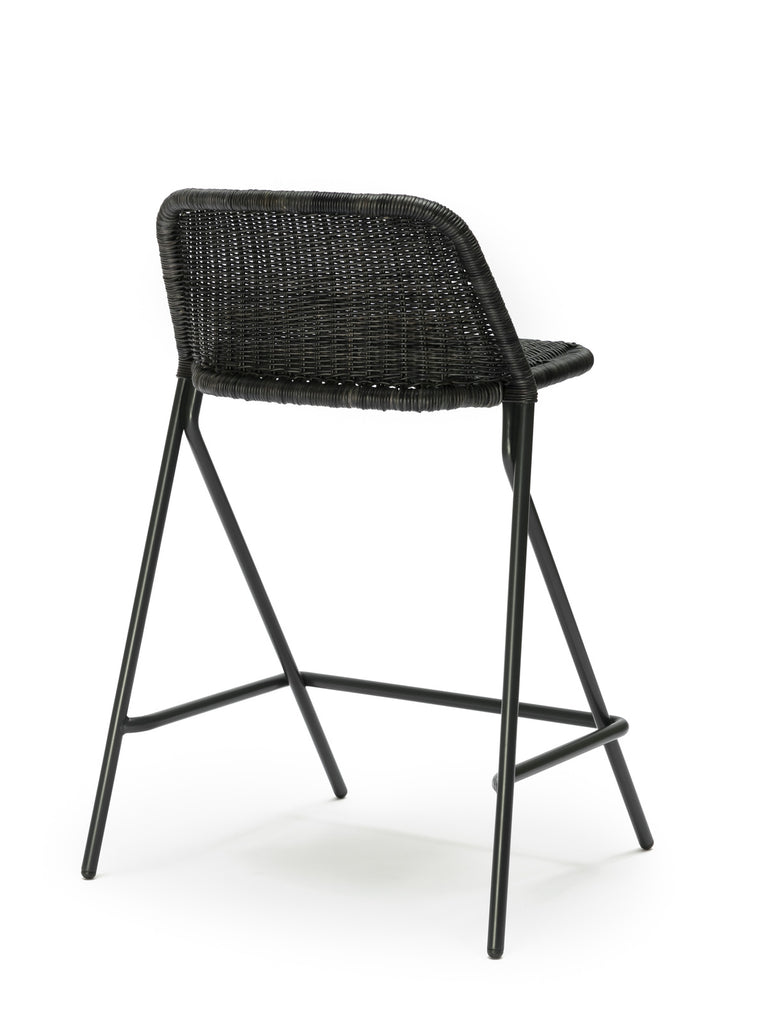 Kakۂ stool with backrest (graphite rattan slimit) back angle