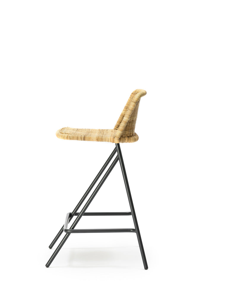 Kakۂ stool with backrest (natural rattan slimit) side