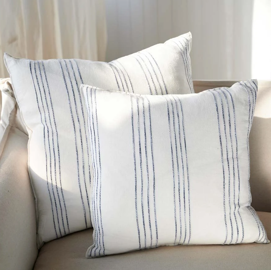 Rockpool Linen Cushion - White/Navy Stripe