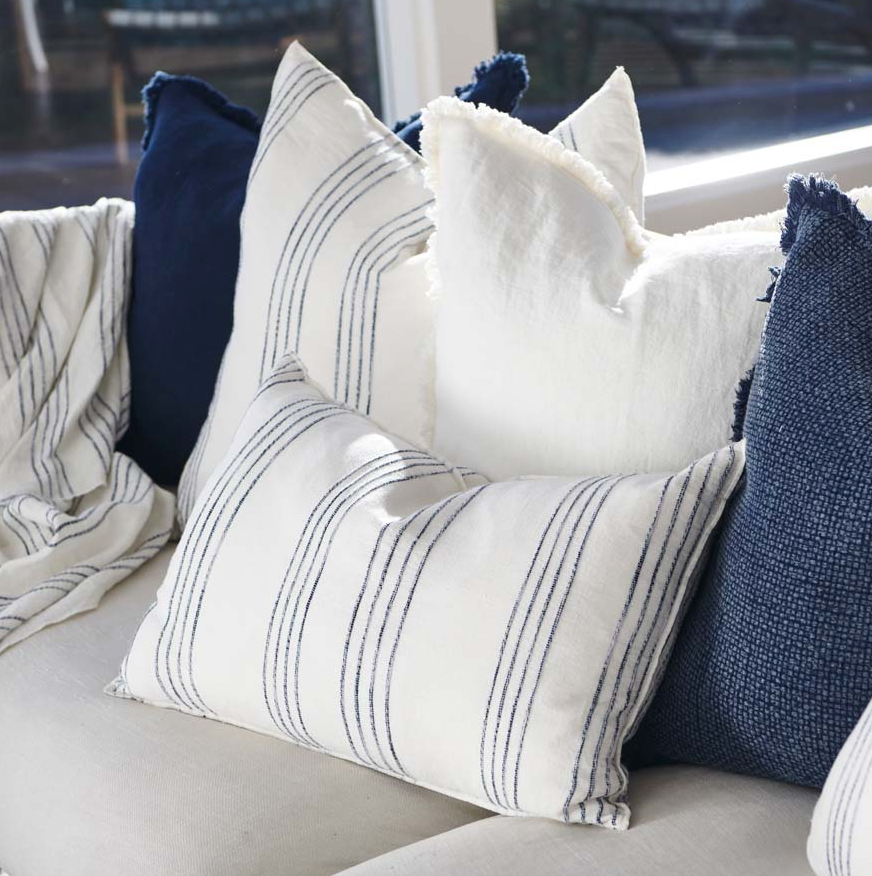Rockpool Linen Cushion White/Navy Stripe Cushion Eadie Lifestyle