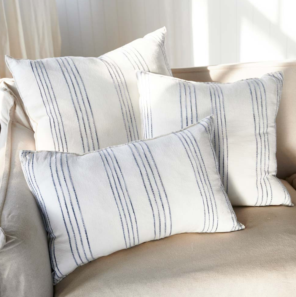 Rockpool Linen Cushion - White/Navy Stripe